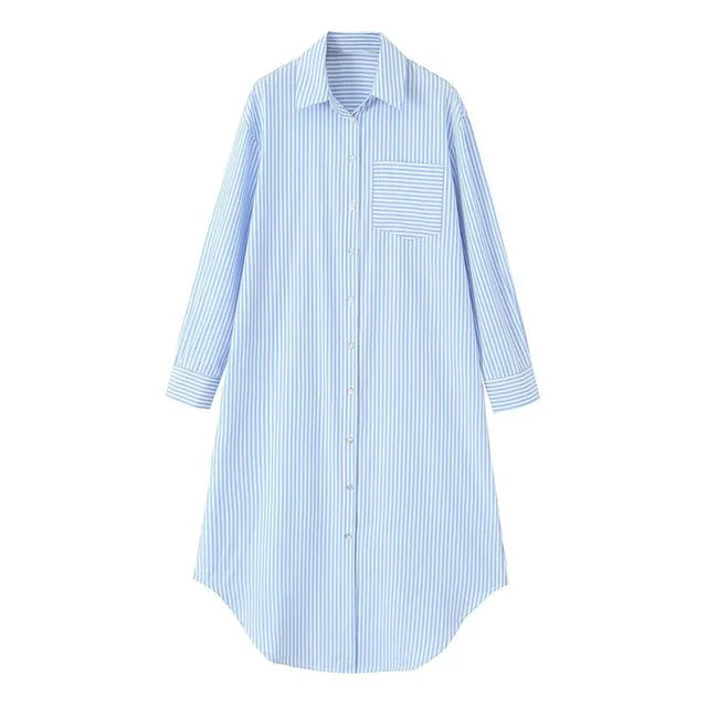 Blue Striped Button-Down Shirt Dress
