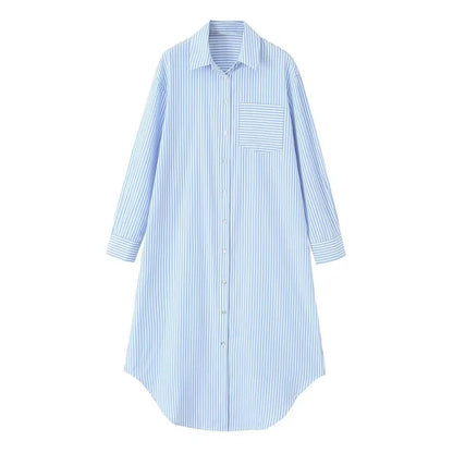 Blue Striped Button-Down Shirt Dress
