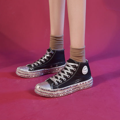 Korean Style Fashion Sneakers,  Trendy High-top Canvas Sneakers