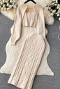 Skinny Knitted Three Pieces Suits Cardigan Long Sleeves Smock+Tank Tops+Bodycon Skirt