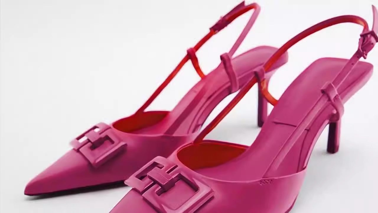 Strappy Pointed Toe Kitten Heels in Hot Pink