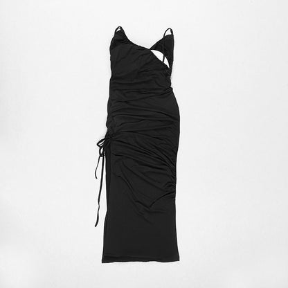 Black Sling Colorblock Dress Knit Bandage Evening Dress Winter Fashion for Women
