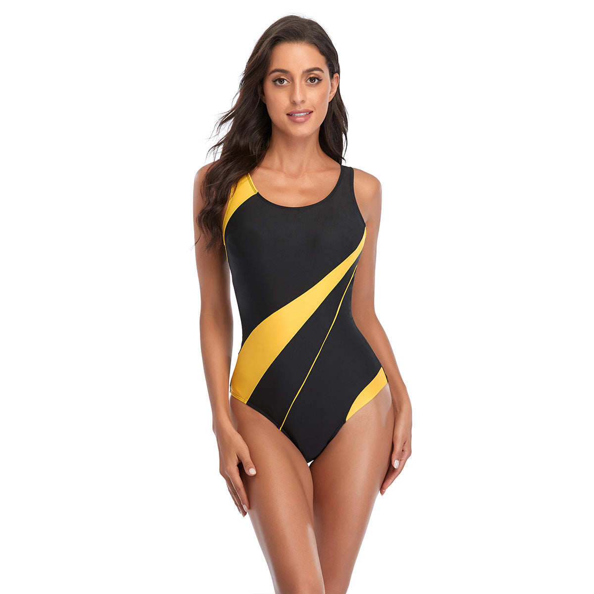 Bold Contrast One-Piece Swimsuit – Sleek & Sporty Cutout Back