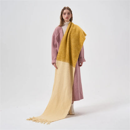 Simple Color Blocking Soft Plush  Cashmere Like Thick  Extra Long Scarf/ Shawl