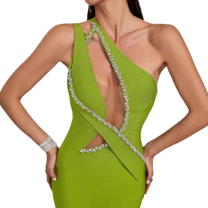 Fashionable Sexy One Shoulder Bandage dress with a Deep Vee-Neck Front Cut-Out