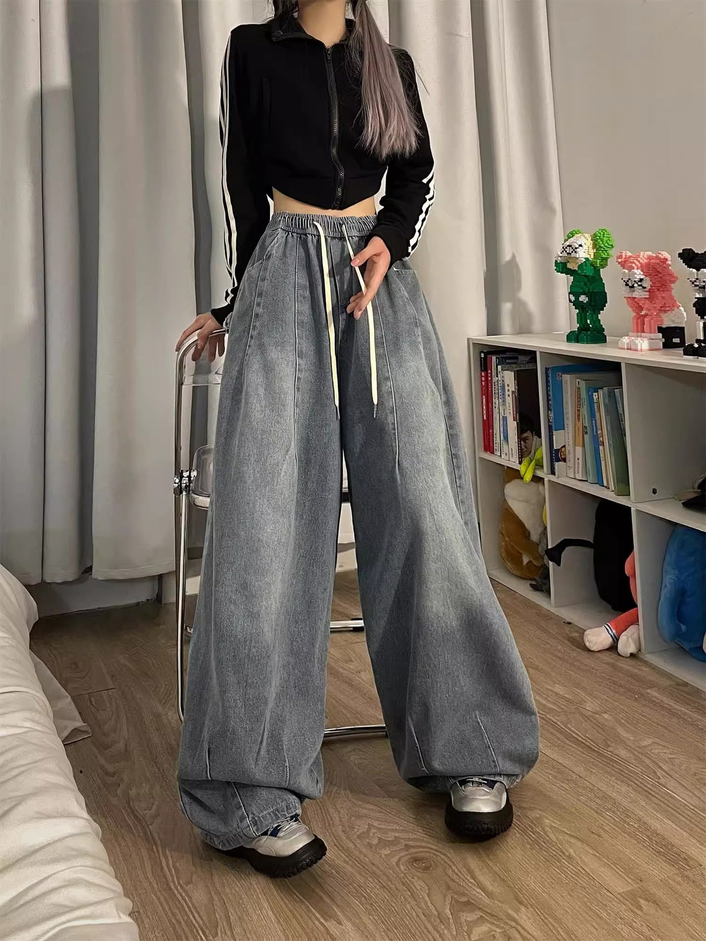 Oversized Wide-Leg Denim Joggers