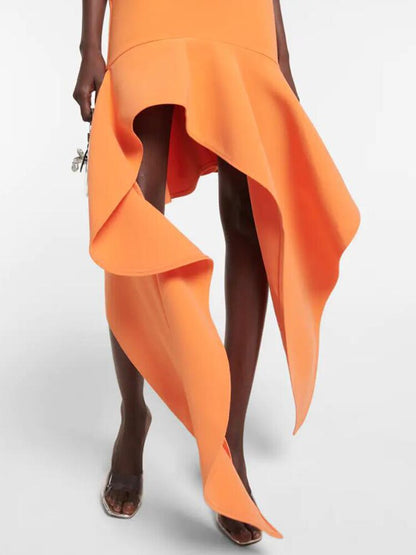 High Fashion Orange Dress With Asymmetrical Hemline