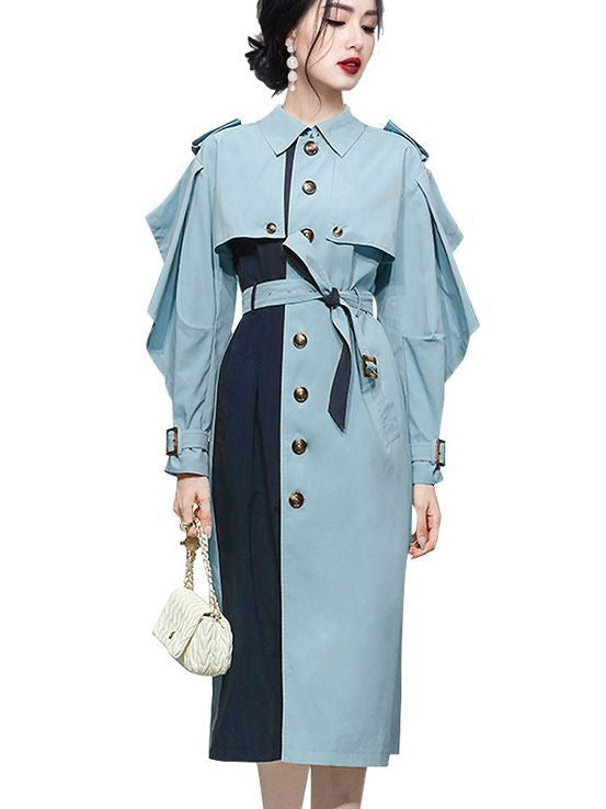 Mid Length Coat in Contrasting  Colors and a Belt