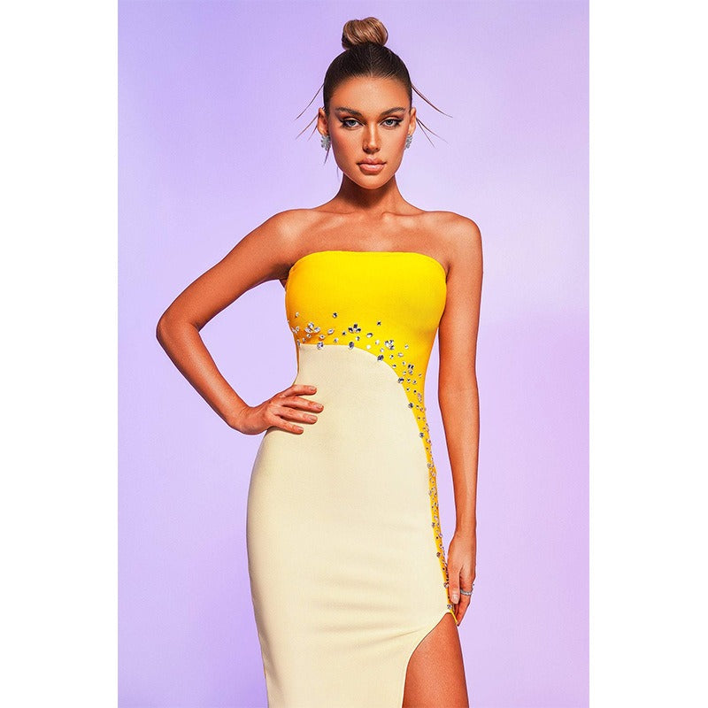 Yellow Bandage Dress With a Slit