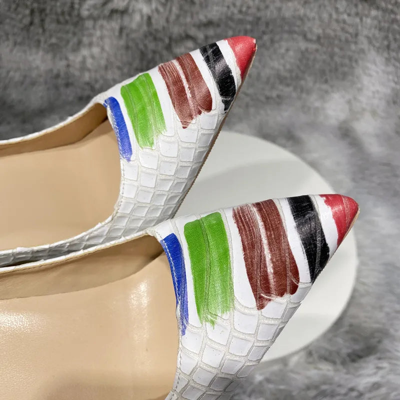 Croc-Embossed Rainbow Brushstroke Pointed-Toe Stilettos