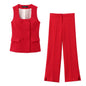 Red Sleeveless Double-Breasted Vest & Trousers Set – Power Dressing, Reinvented