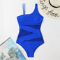 Asymmetrical Mesh Panel One-Piece Swimsuit
