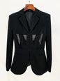 Sheer-Panel Tailored Blazer & Fluted Mesh-Hem Trousers Set (Black)