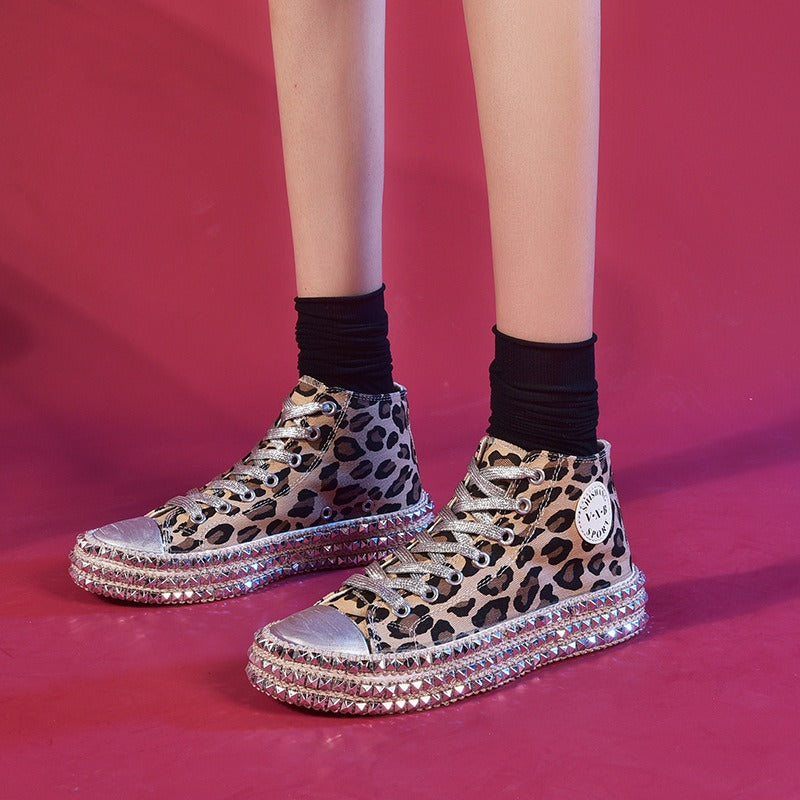 Korean Style Fashion Sneakers,  Trendy High-top Canvas Sneakers