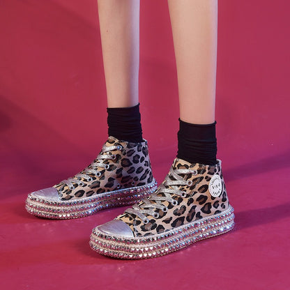 Korean Style Fashion Sneakers,  Trendy High-top Canvas Sneakers