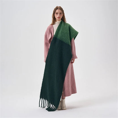 Simple Color Blocking Soft Plush  Cashmere Like Thick  Extra Long Scarf/ Shawl