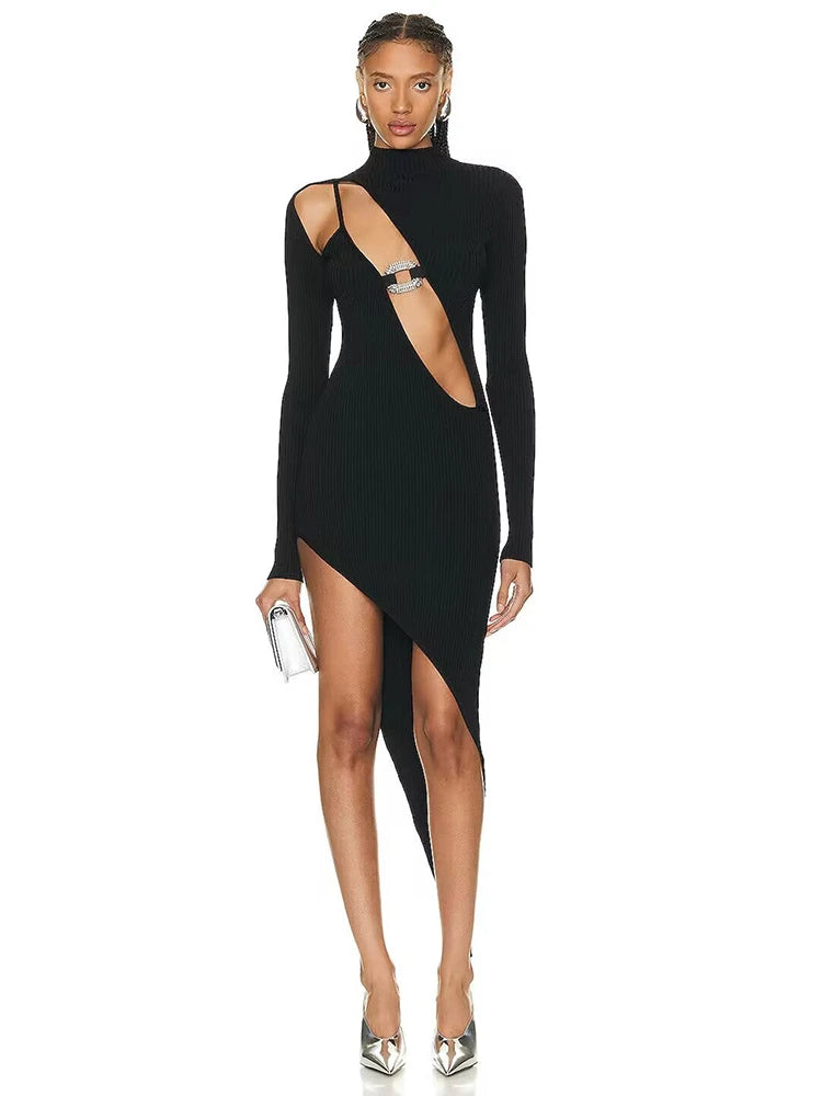 Women's Sexy Black Diamond Bodycon Dress