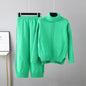 Two-Piece High Neck Knot Pullover and Matching Loose  Wide Leg Pants, Multiple  Colors