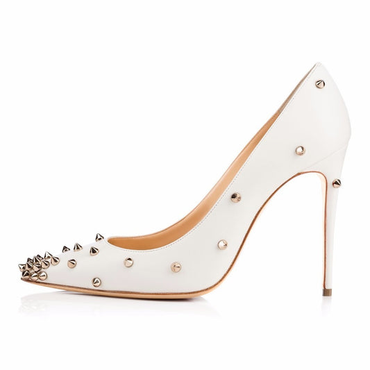 Paskalia “Spike Eve” White Leather Studded Stiletto Pumps