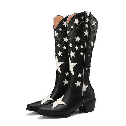 Starlight Rodeo Western Boots – Black with White Stars