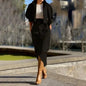 Stylish Women's Long Sleeve Cropped Jacket and Wrap Around Suit Skirt