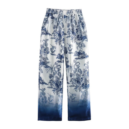 Azure Jungle Scenic Shirt & Ombre-Hem Trousers Set
