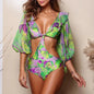 Tropical Bloom Puff Sleeve Cut-Out One-Piece Swimsuit