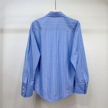 Long Sleeved Stripe Print Shirt With a Diamond Encrusted Heart Design Detail