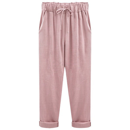 Women's Cotton and Linen Cropped Loose Pants, Multiple  Colors Options