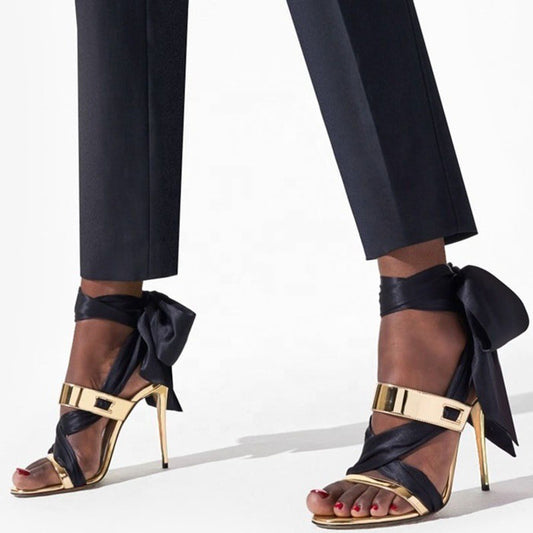Satin Ribbon Wrap Stiletto Sandals – Luxe Lace-Up Heels