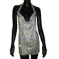 Sparkling Rhinestone Halter Neck Side Split Sleeveless Party Mini Dress