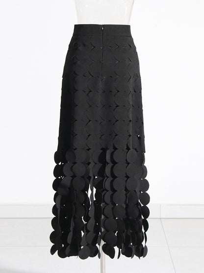 High Waisted Skirt with Circular Spliced Fringe