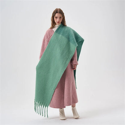 Simple Color Blocking Soft Plush  Cashmere Like Thick  Extra Long Scarf/ Shawl