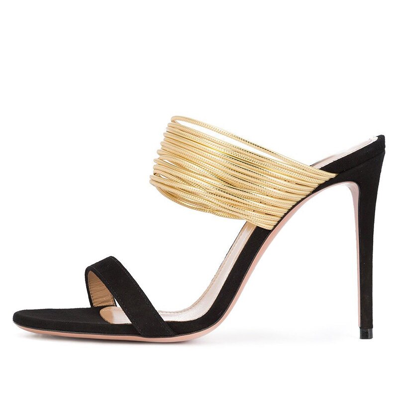 Golden Hour High-Heel Mules – Luxe Metallic Band Stilettos