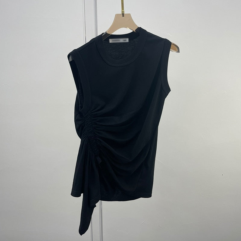 Asymmetrical Ruched Side-Drawstring Sleeveless Top