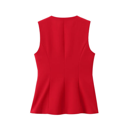 Red Sleeveless Double-Breasted Vest & Trousers Set – Power Dressing, Reinvented