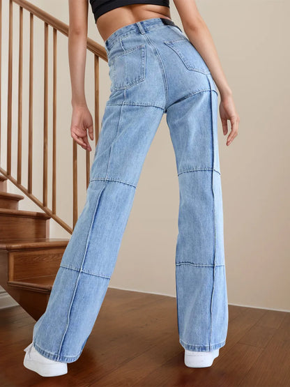 High-Waist Paneled Flare Jeans (Light Wash)
