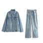 Denim Jacket & Wide-Leg Jeans Two-Piece Set