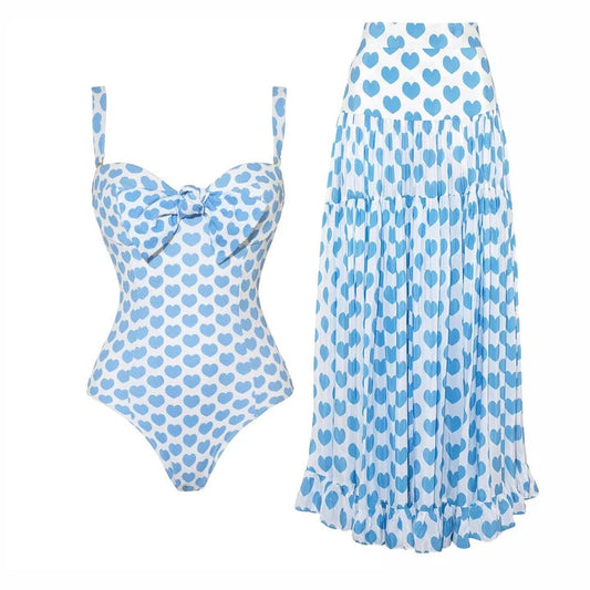 Sweetheart Escape  Love Print Swimsuit & Cover-Up Set