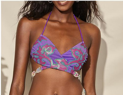 Purple Embellished Luxe Bikini Set