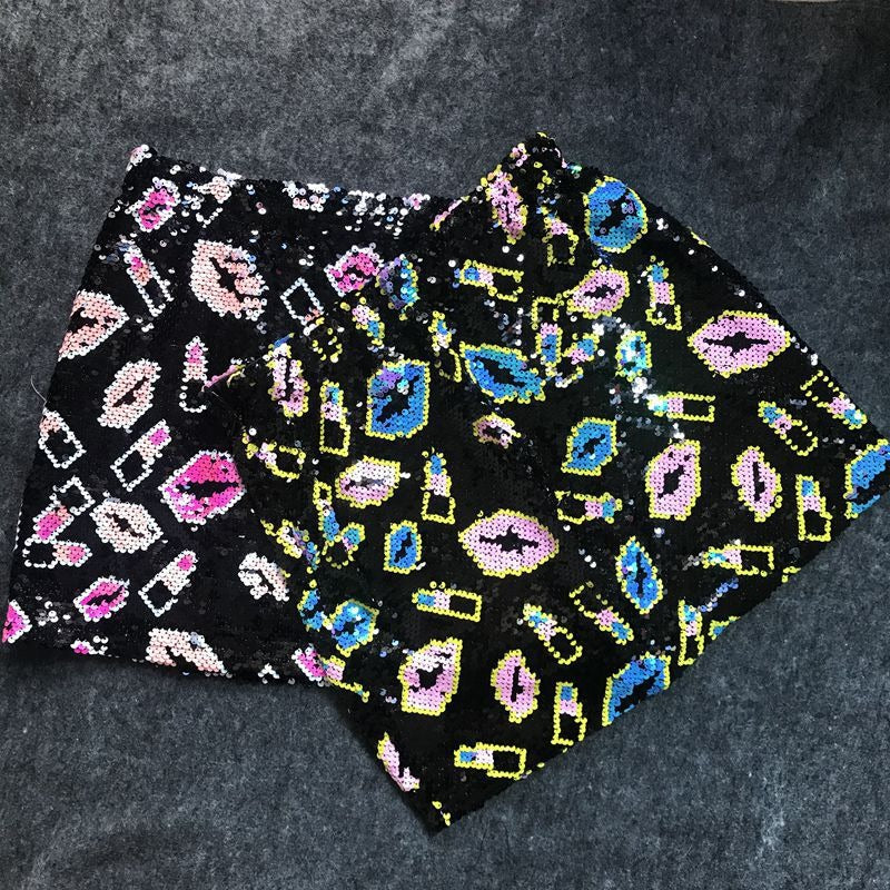 Stylish Sequin Elastic Band High Waisted Mini Skirt