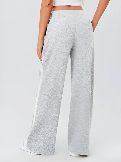 High-Waisted Wide-Leg Yoga Pants with Contrast Side Stripe
