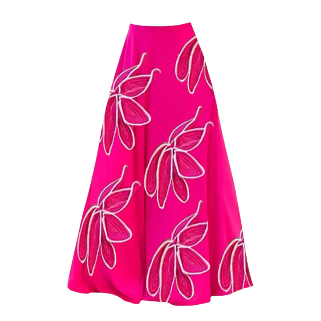 Fuchsia Bloom Cutout Swimsuit & Skirt Set