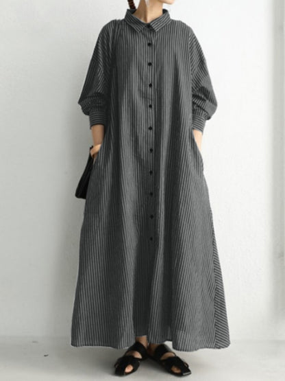 Striped  Long Sleeves Shirt Dress in Multiple Colors