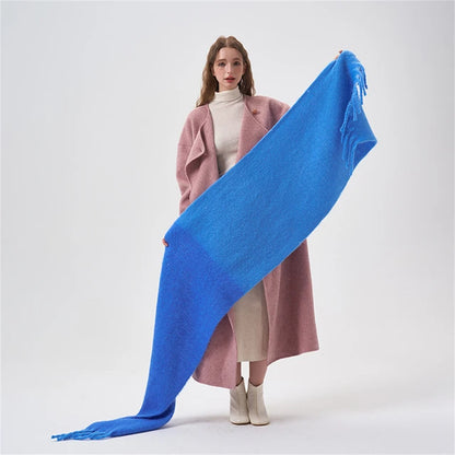 Simple Color Blocking Soft Plush  Cashmere Like Thick  Extra Long Scarf/ Shawl