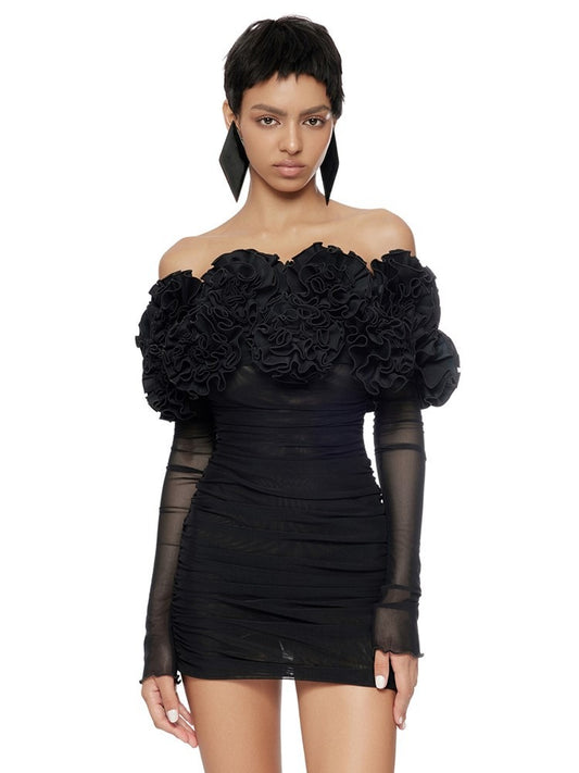Women's New Strapless Bodycon Mini Dress with Floral Design Details