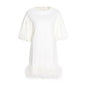 Stylish Mini Dress WIth Feathered Hem and  Lantern Sleeves