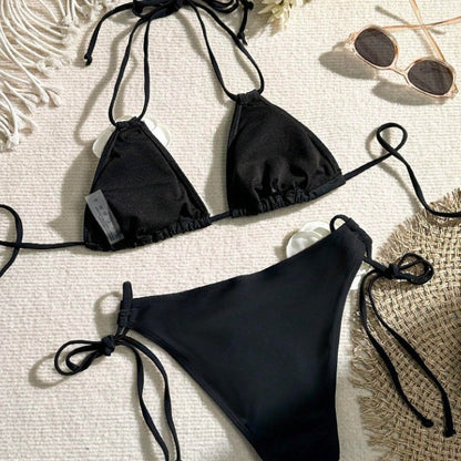 Sexy Black String Bikini with  3D Floral  Designer Detailing