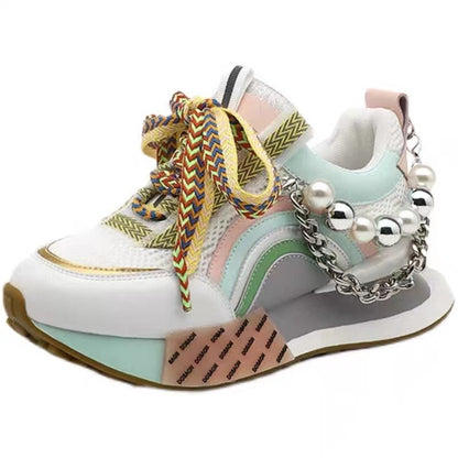 Colorful Women's Sneakers Retro Style with Thick Soles Casual Sneakers