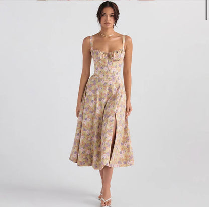 Sweetheart Corset Floral Midi Dress